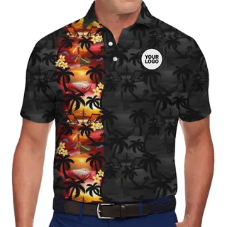 Modern Logo Polo Shirt with Tropical Sunset Design
