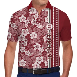 Custom Team Hawaiian Polo Shirt with Logo and Floral Design
