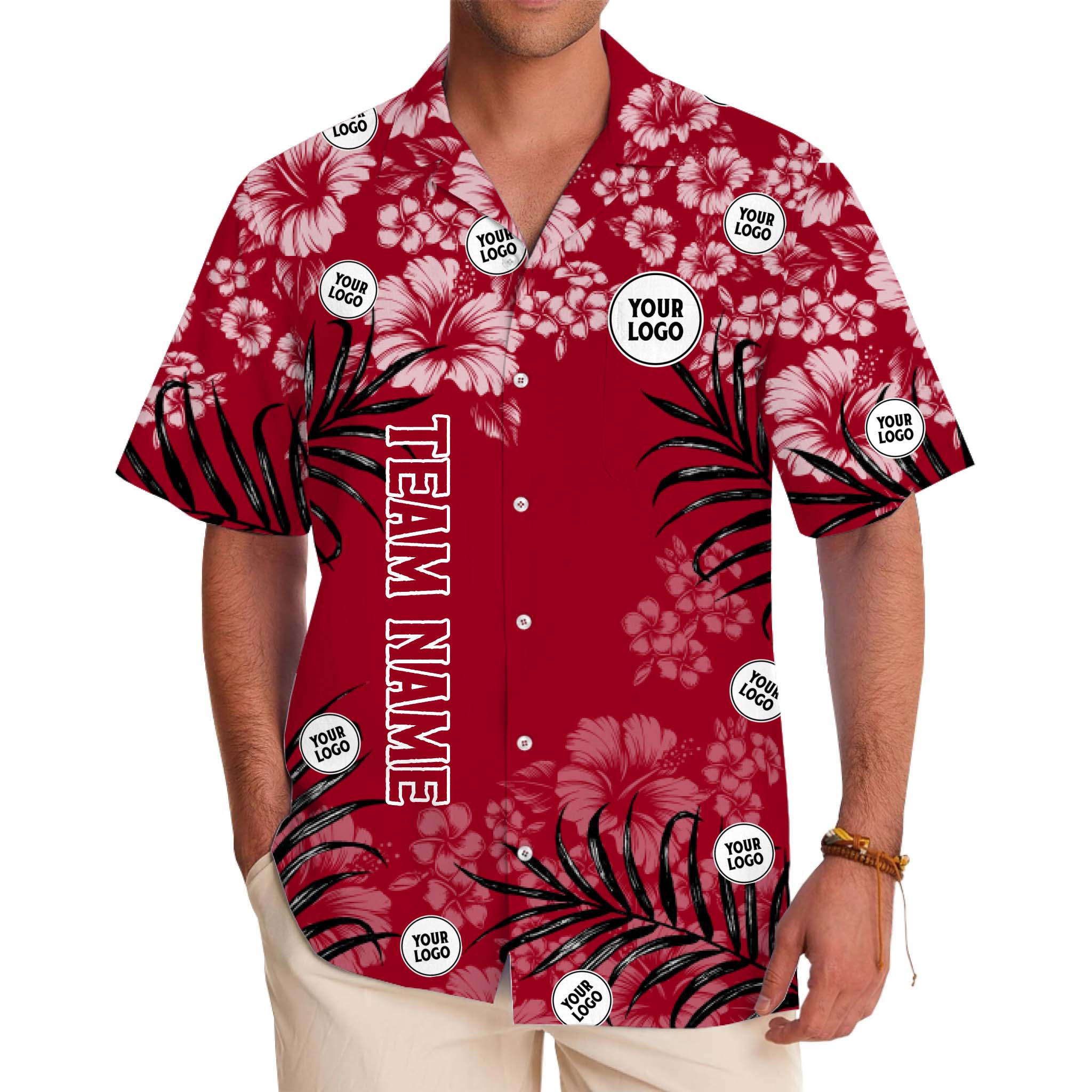 Personalized Red Aloha Shirts With Team Name And Logo - variant image 1