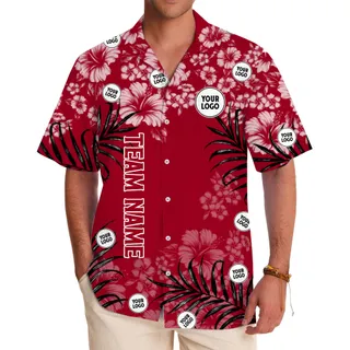 Personalized Red Aloha Shirts With Team Name And Logo