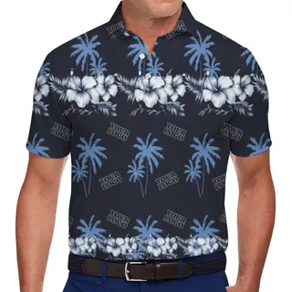 Custom Floral and Palm Design Polo Shirt With Logo