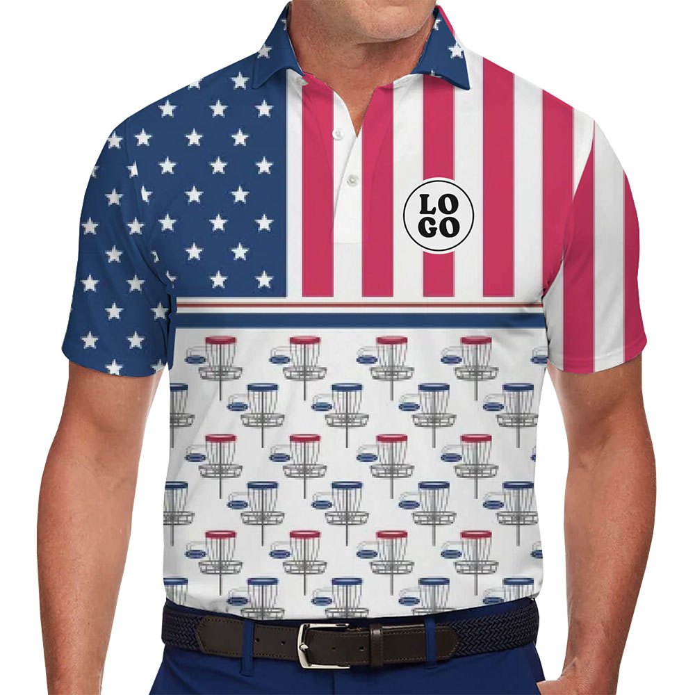 Disc Golf American Flag Polo Shirt Custom Logo - variant image 1