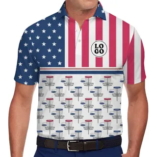 Disc Golf American Flag Polo Shirt Custom Logo