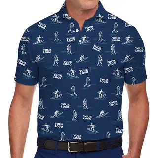 Bold Surfing Print Custom Polo Shirt With Logo