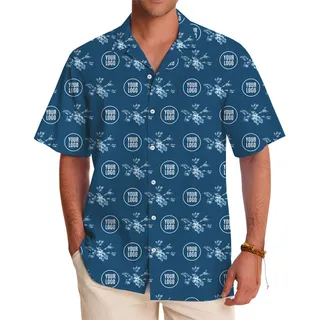 Custom Logo Navy Bloom Hawaiian Shirt