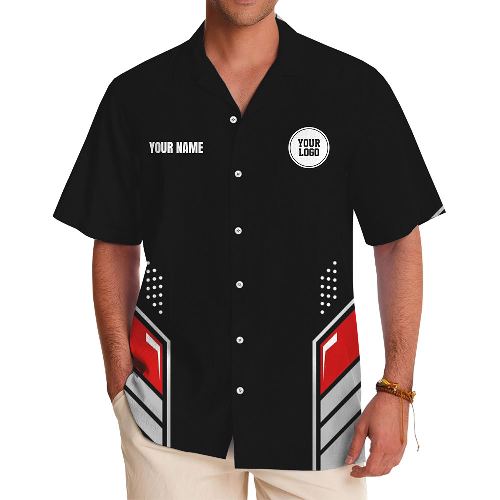 Custom Logo Work Shirt with Sleek Red and Gray Geometric Pattern - variant image 1
