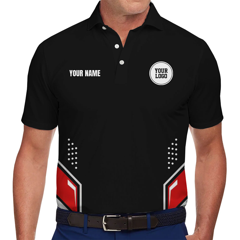Modern Custom Polo Shirt with Logo and Red Geometric Design - variant image 1