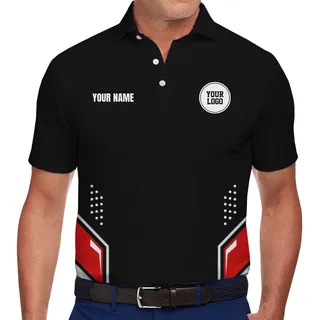 Modern Custom Polo Shirt with Logo and Red Geometric Design