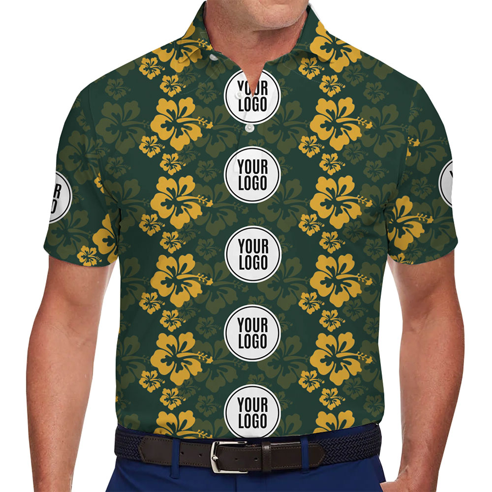 Custom Polo Shirt with Green and Yellow Hibiscus Pattern - variant image 1