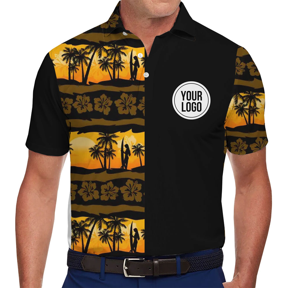 Tropical Custom Polo Shirt with Palm Tree and Sunset Design - variant image 1