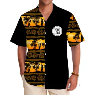 Custom Logo Work Shirt with Sunset and Palm Tree Design