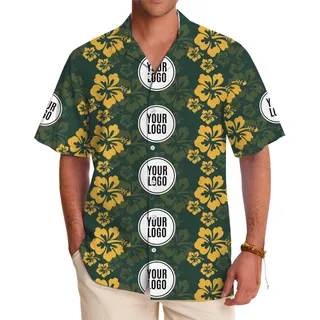 Custom All Over Print Hawaiian Shirt with Logo and Tropical Hibiscus Design