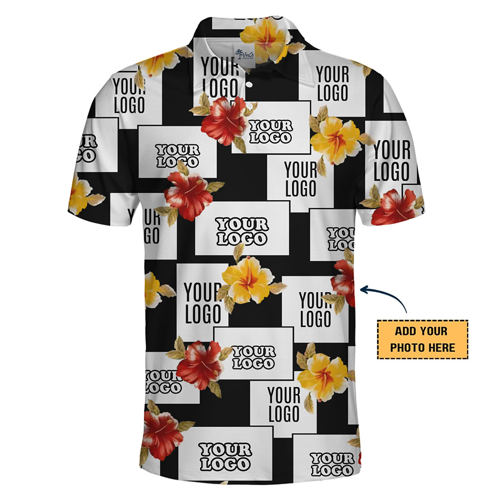 Custom Corporate Polo Shirts With Floral And Logo Print