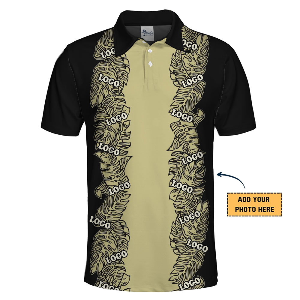Premium Black and Gold Personalized Polo Shirt with Tropical Charm