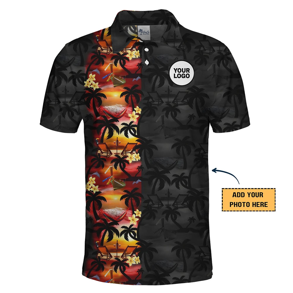 Modern Logo Polo Shirt with Tropical Sunset Design