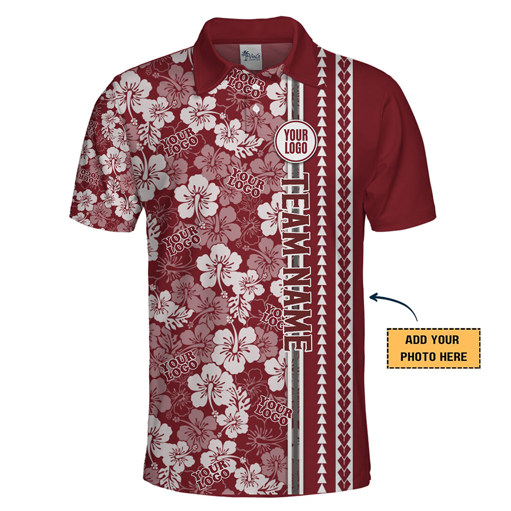 Custom Team Hawaiian Polo Shirt with Logo and Floral Design