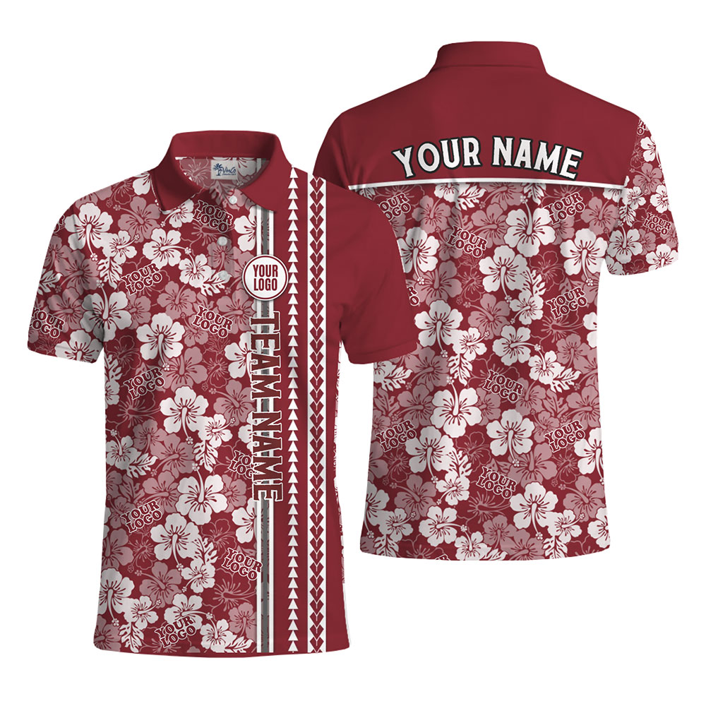 Custom Team Hawaiian Polo Shirt with Logo and Floral Design