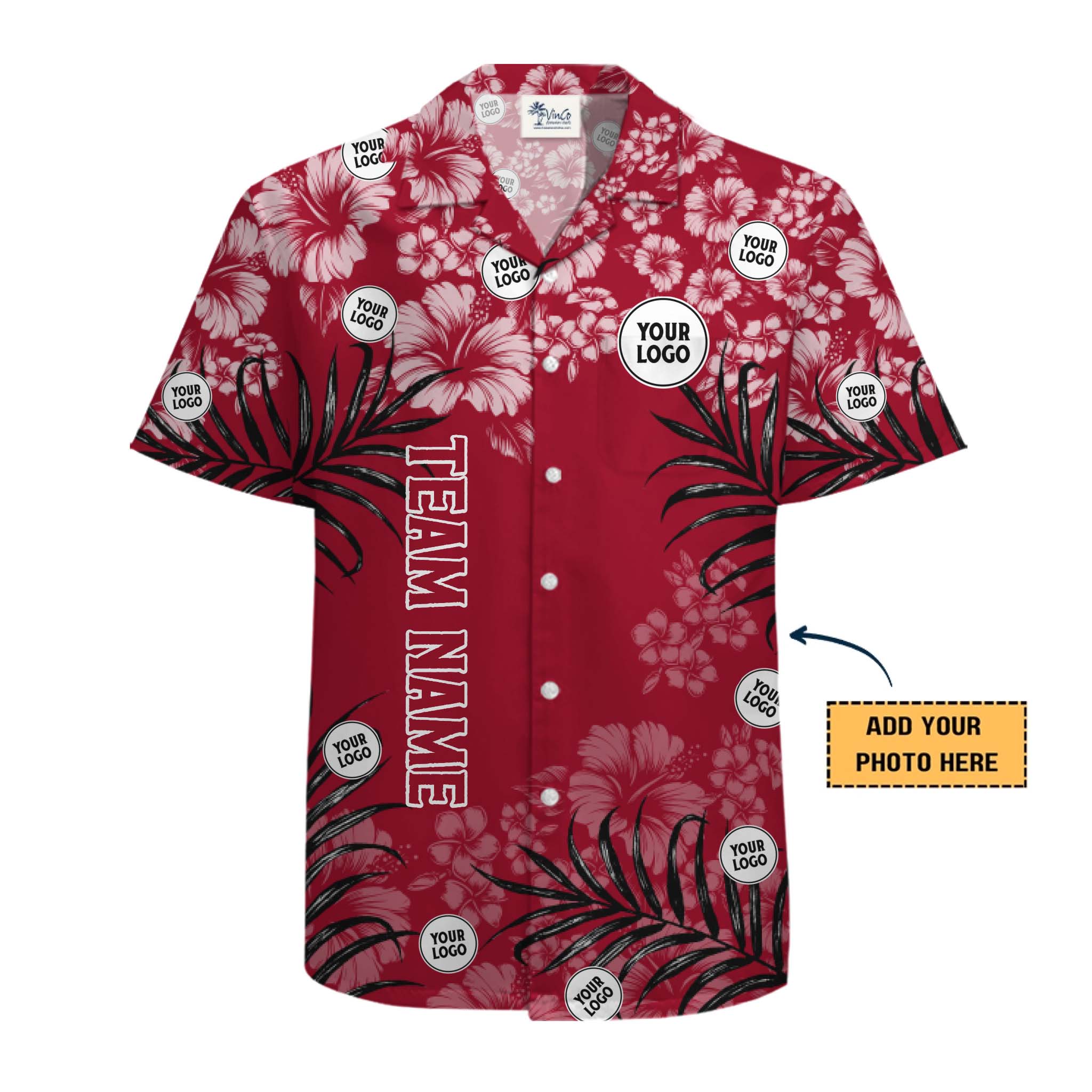 Personalized Red Aloha Shirts With Team Name And Logo