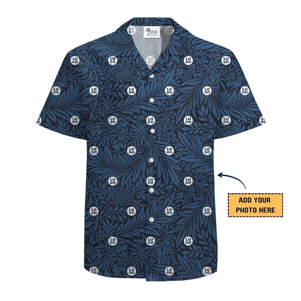 Dark Blue Hawaiian Shirt With All Over Print Logo And No Minimum