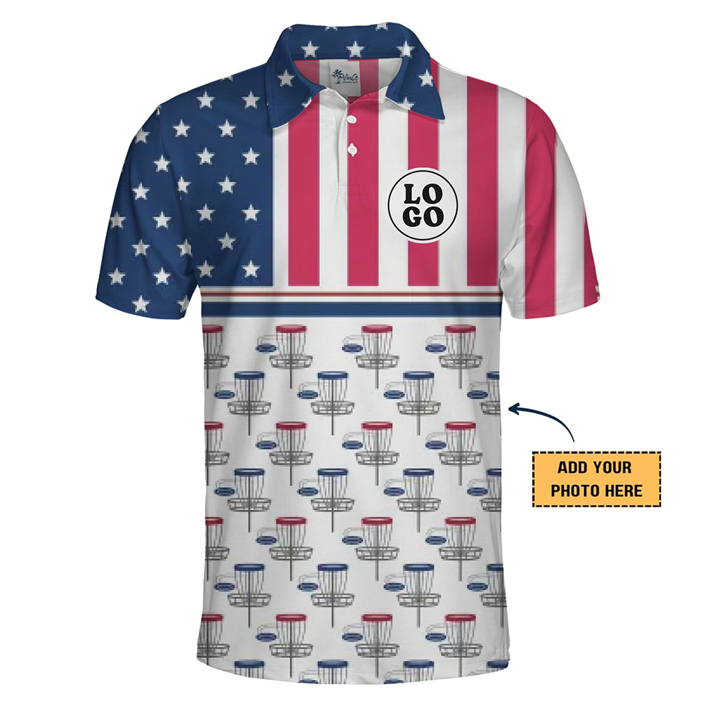 Disc Golf American Flag Polo Shirt Custom Logo