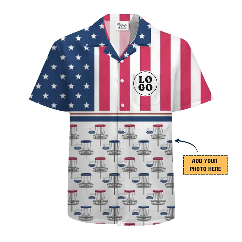 Disc Golf American Flag Hawaiian Shirt Custom Logo