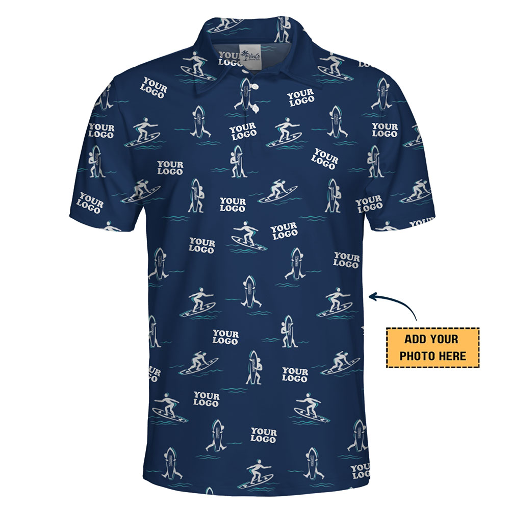 Bold Surfing Print Custom Polo Shirt With Logo