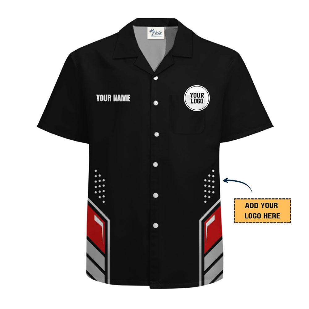 Custom Logo Work Shirt with Sleek Red and Gray Geometric Pattern