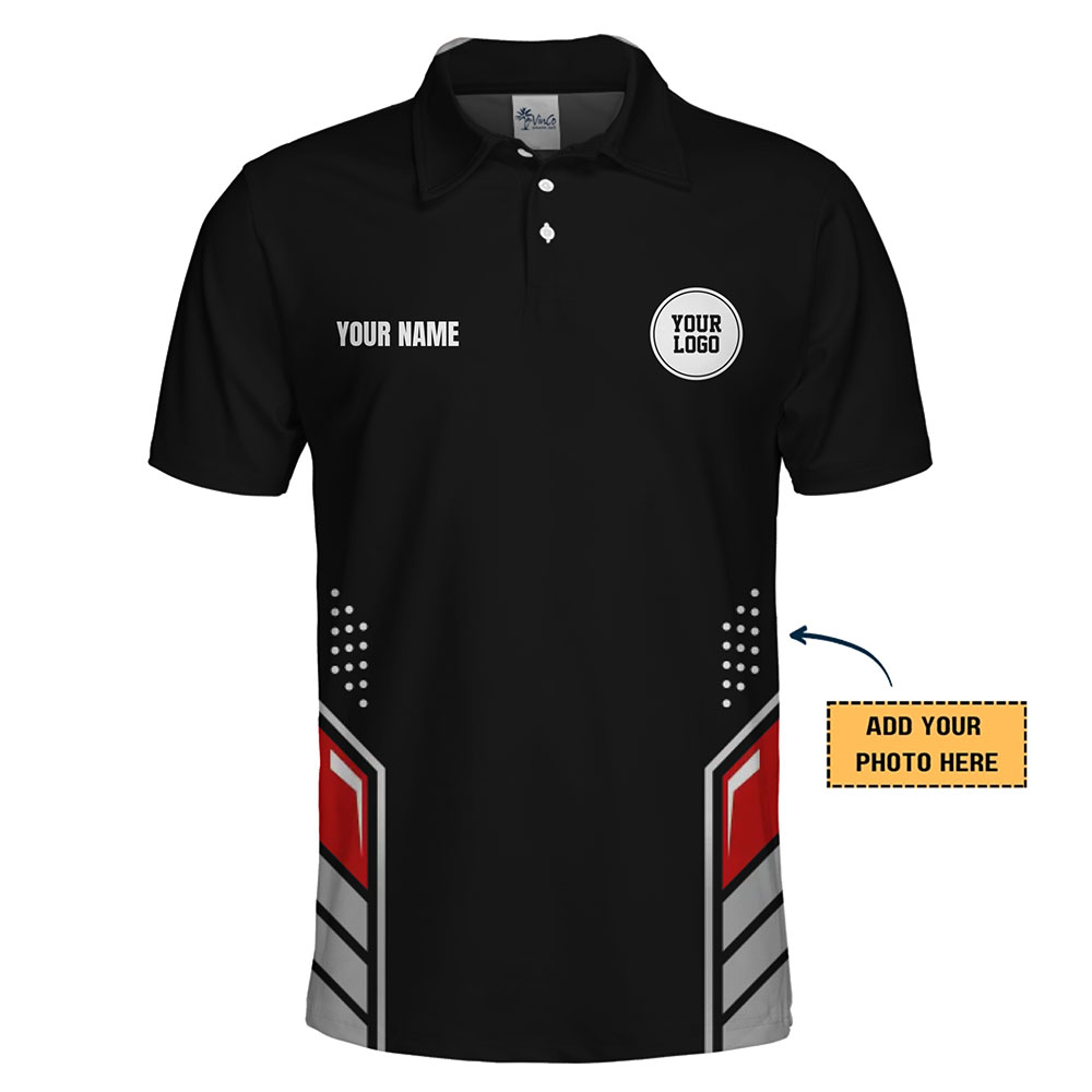 Modern Custom Polo Shirt with Logo and Red Geometric Design