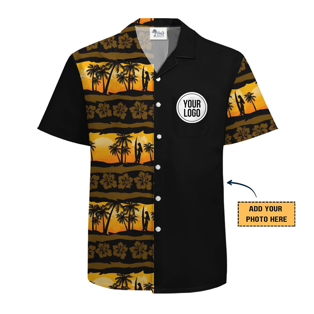 Custom Logo Work Shirt with Sunset and Palm Tree Design