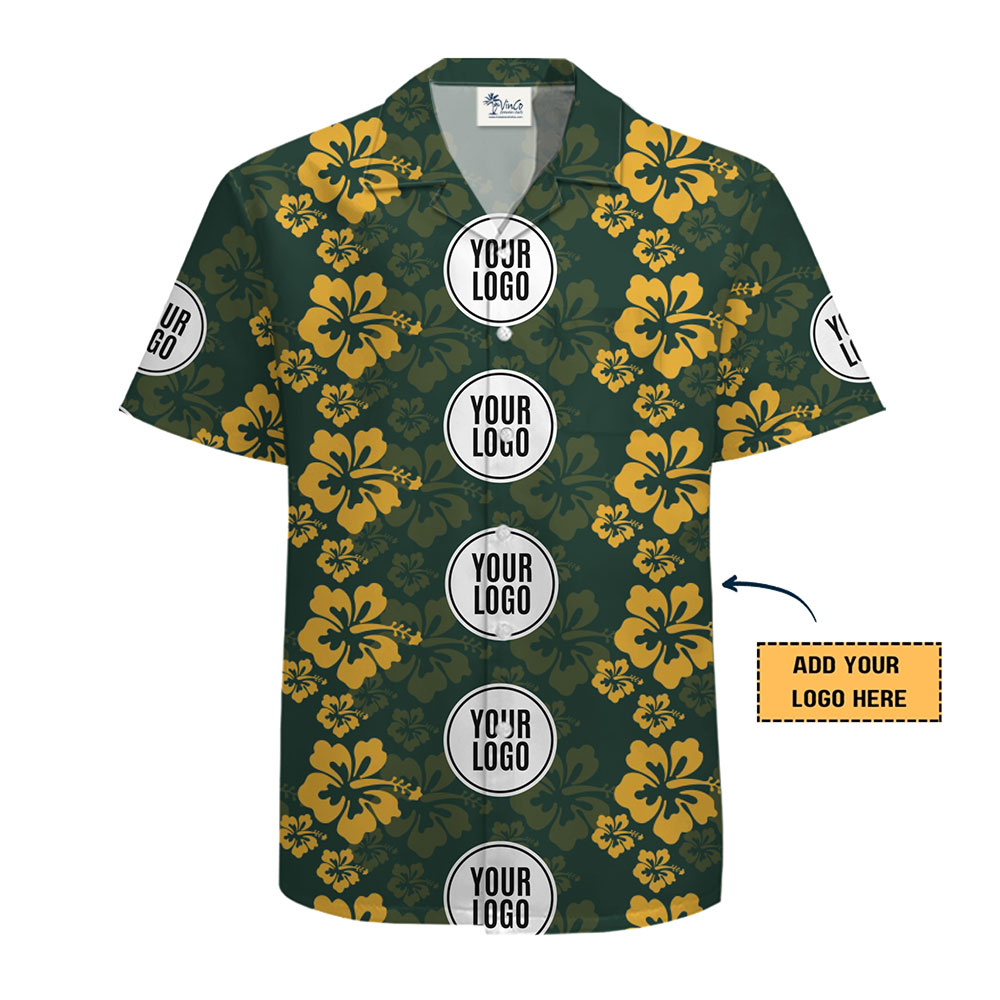 Custom All Over Print Hawaiian Shirt with Logo and Tropical Hibiscus Design
