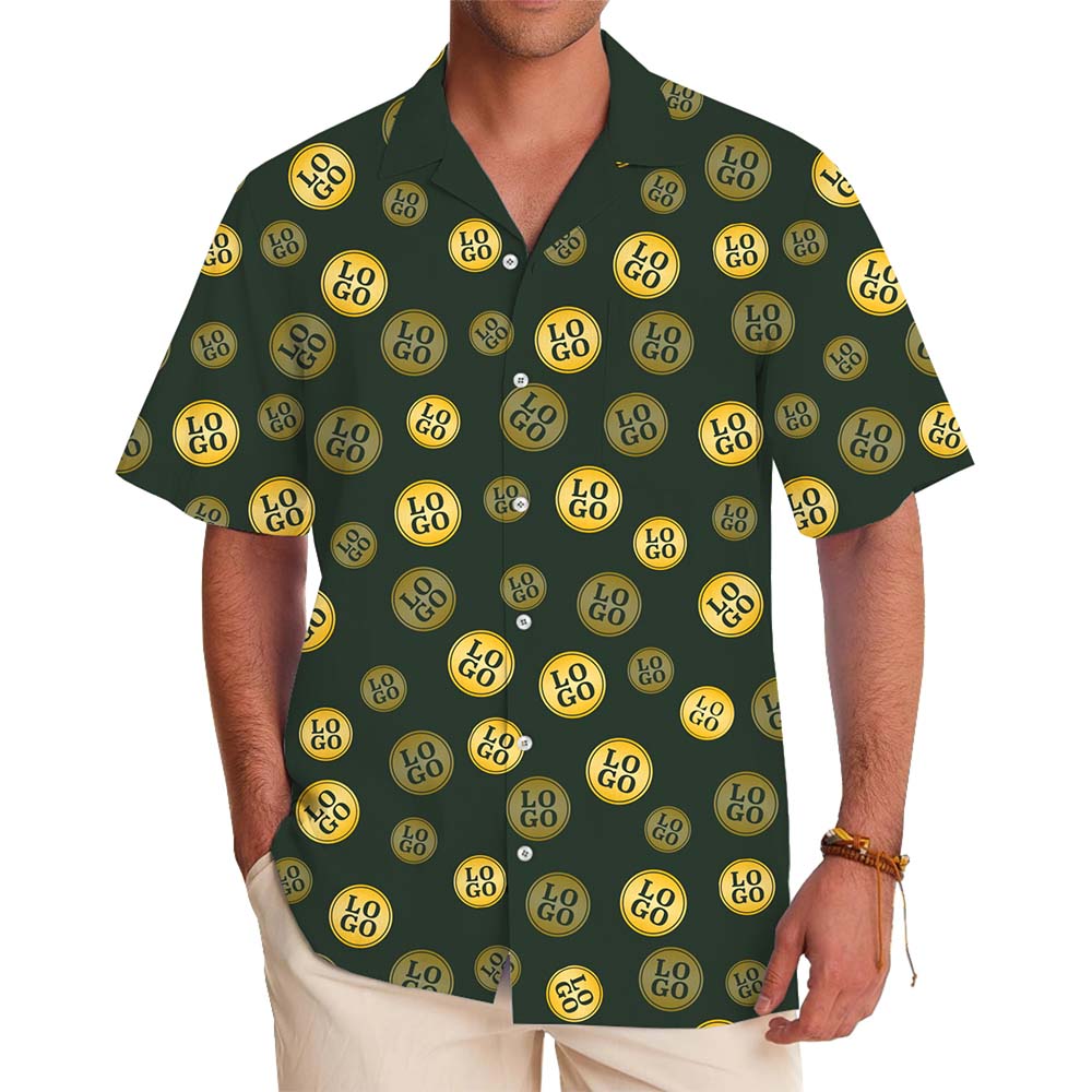 Simple Custom Green And Yellow Hawaiian Shirt With Logo - variant image 1