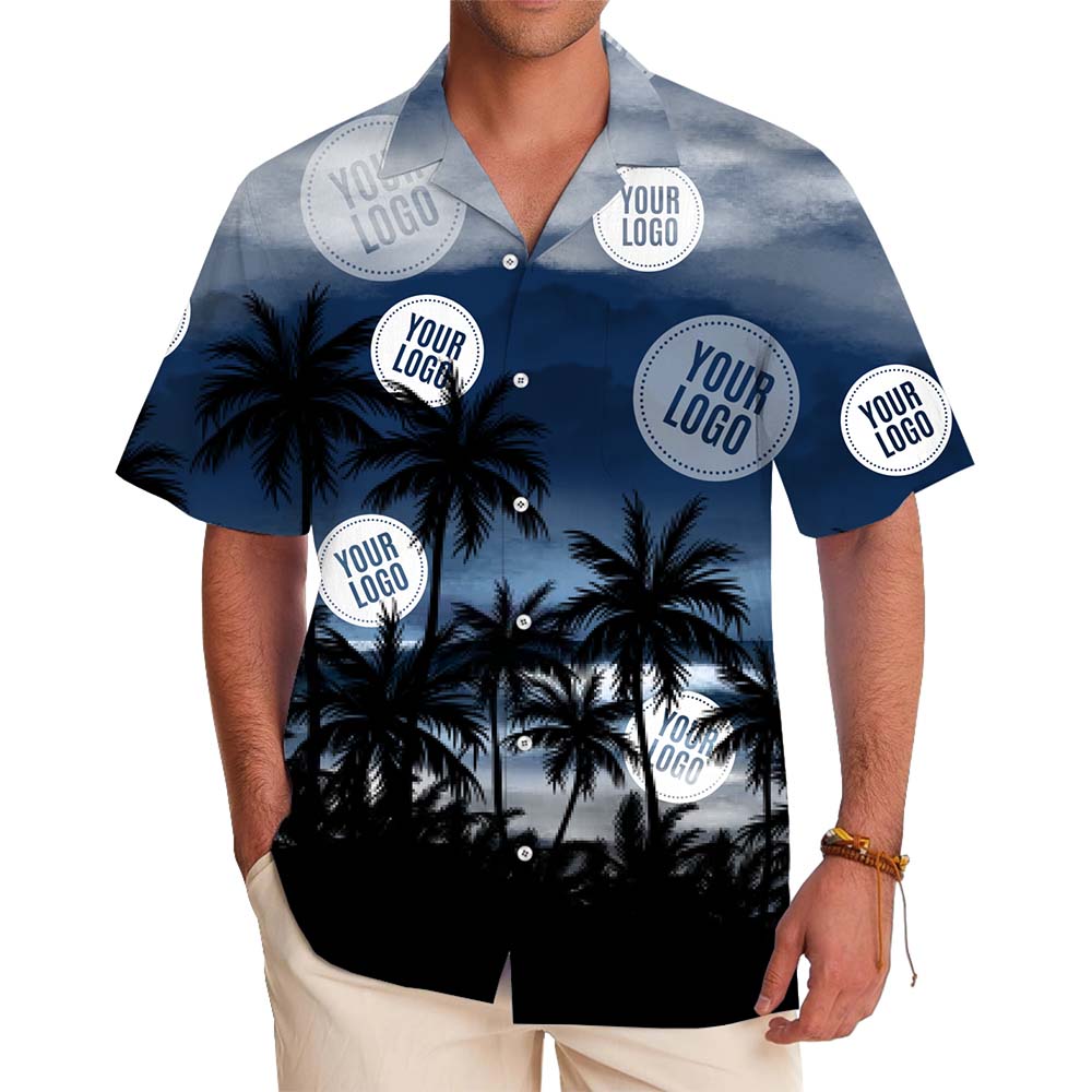 Stylish Blue Coconut Tree Printed Shirt With Custom Logo - variant image 1