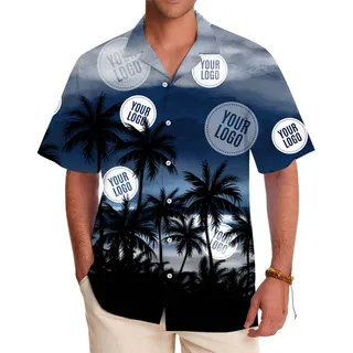 Stylish Blue Coconut Tree Printed Shirt With Custom Logo