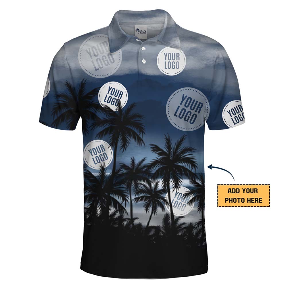 Custom Blue Polo Shirts With Palm Tree And Instant Preview - variant image 1