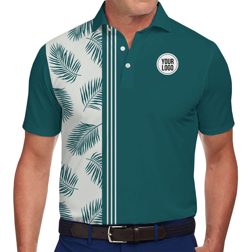 Custom Tropical Leaf Side Band Polo Shirt With Logo - variant image 1