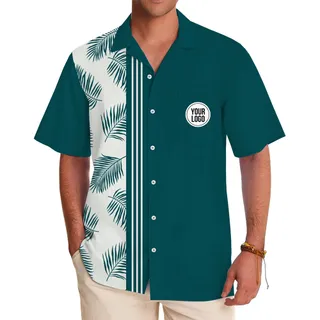 Custom Side Band Tropical Leaf Hawaiian Shirt With Logo