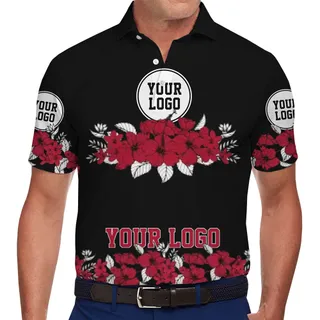 Customize Unique Hibiscus Pattern Polo Shirt With Logo