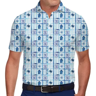 Tropical Island Aqua Blue Hawaiian Polo Shirt Custom Logo