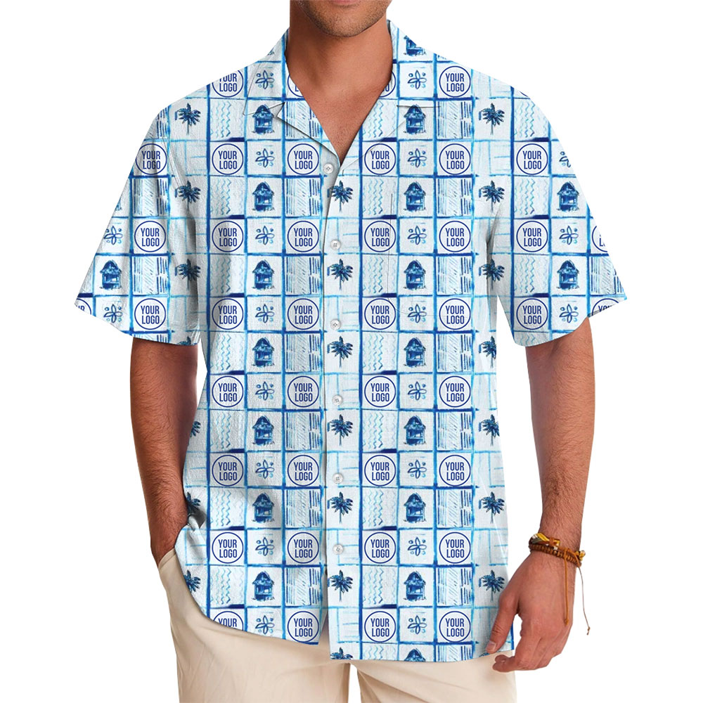 Tropical Island Aqua Blue Hawaiian Shirt Custom Logo - variant image 1
