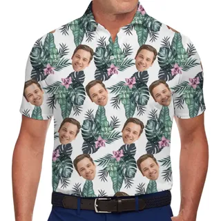Botanical Theme Hawaiian Polo Shirt with Custom Face