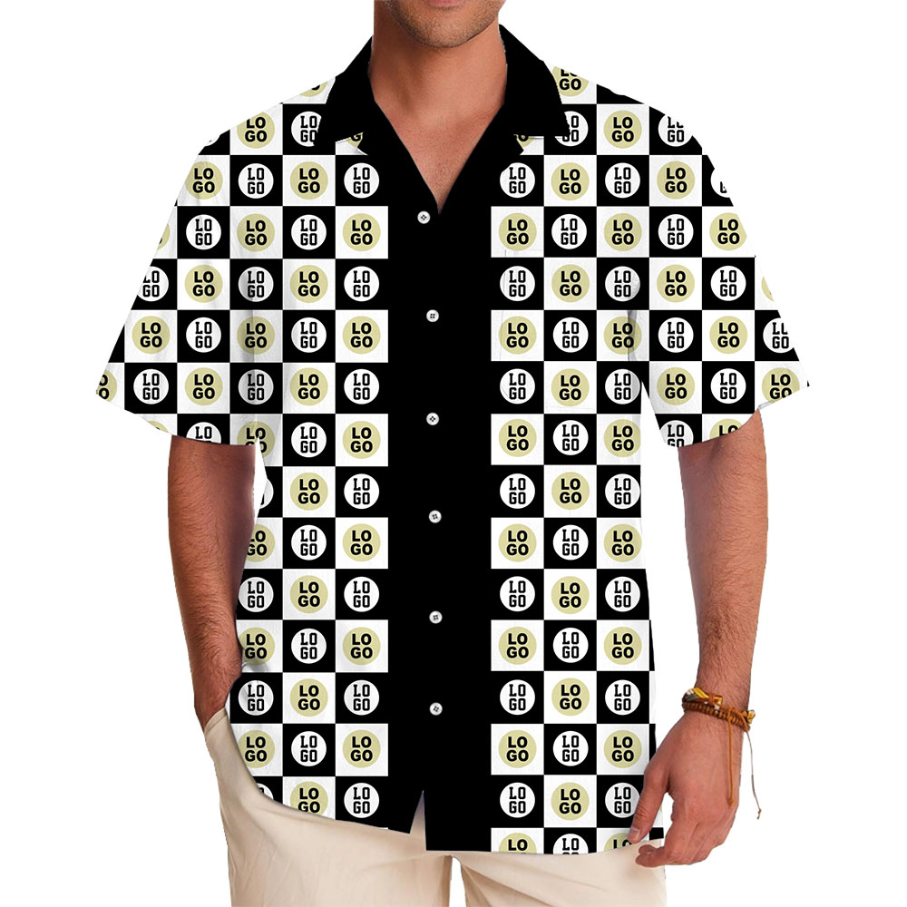 Bold Checkered Custom Shirt with Repeating Logo Pattern - variant image 1