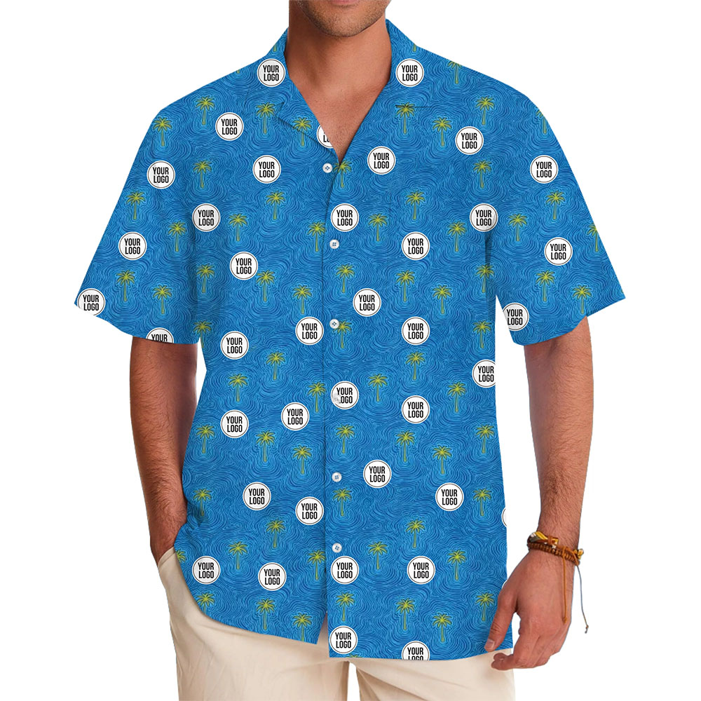 Custom Logo Hawaiian Shirt with Palm Tree and Wave Pattern - variant image 1