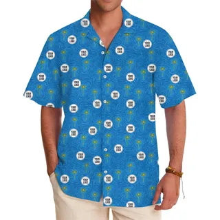 Custom Logo Hawaiian Shirt with Palm Tree and Wave Pattern