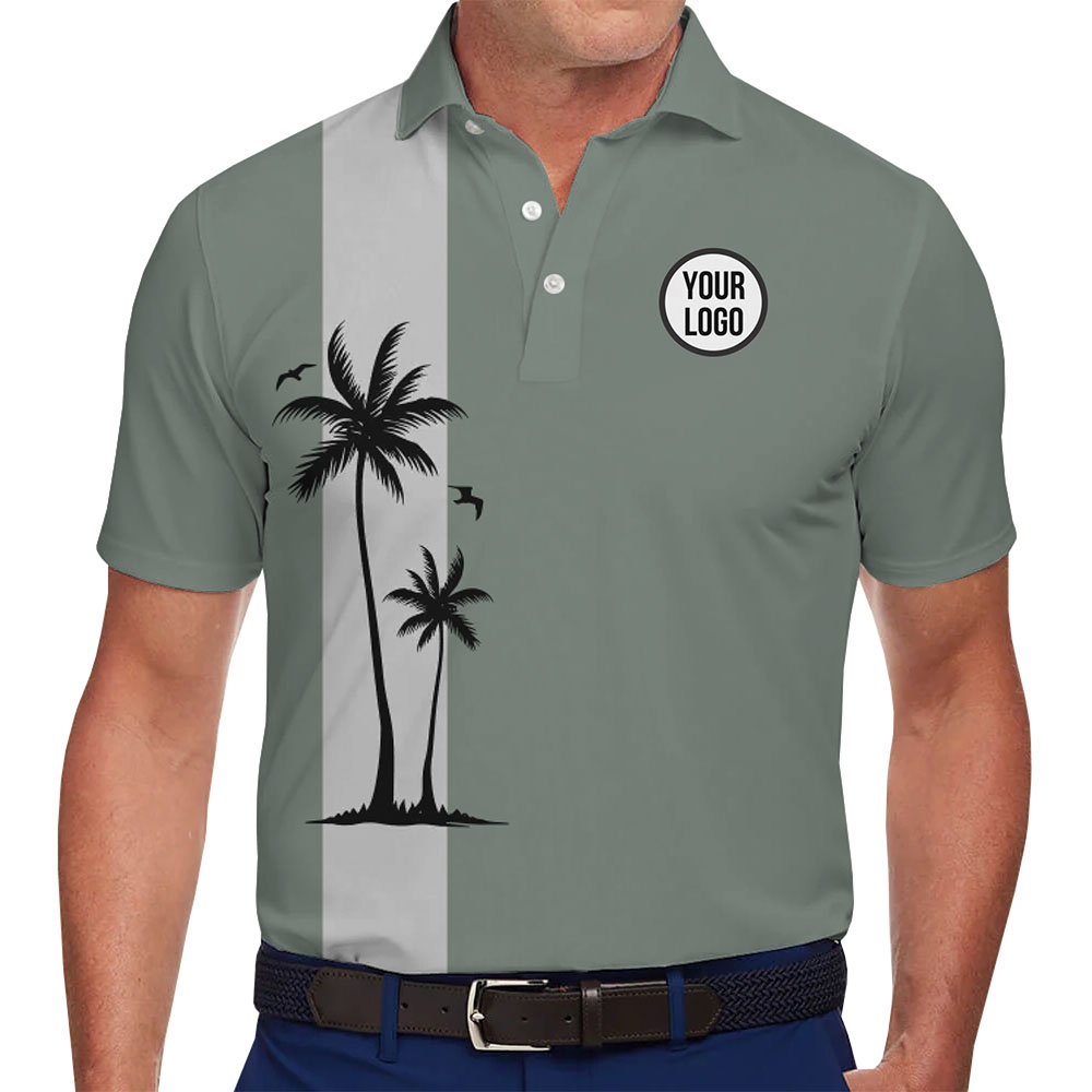 Personalized Logo Polo Shirt With Palm Tree Pattern - variant image 1