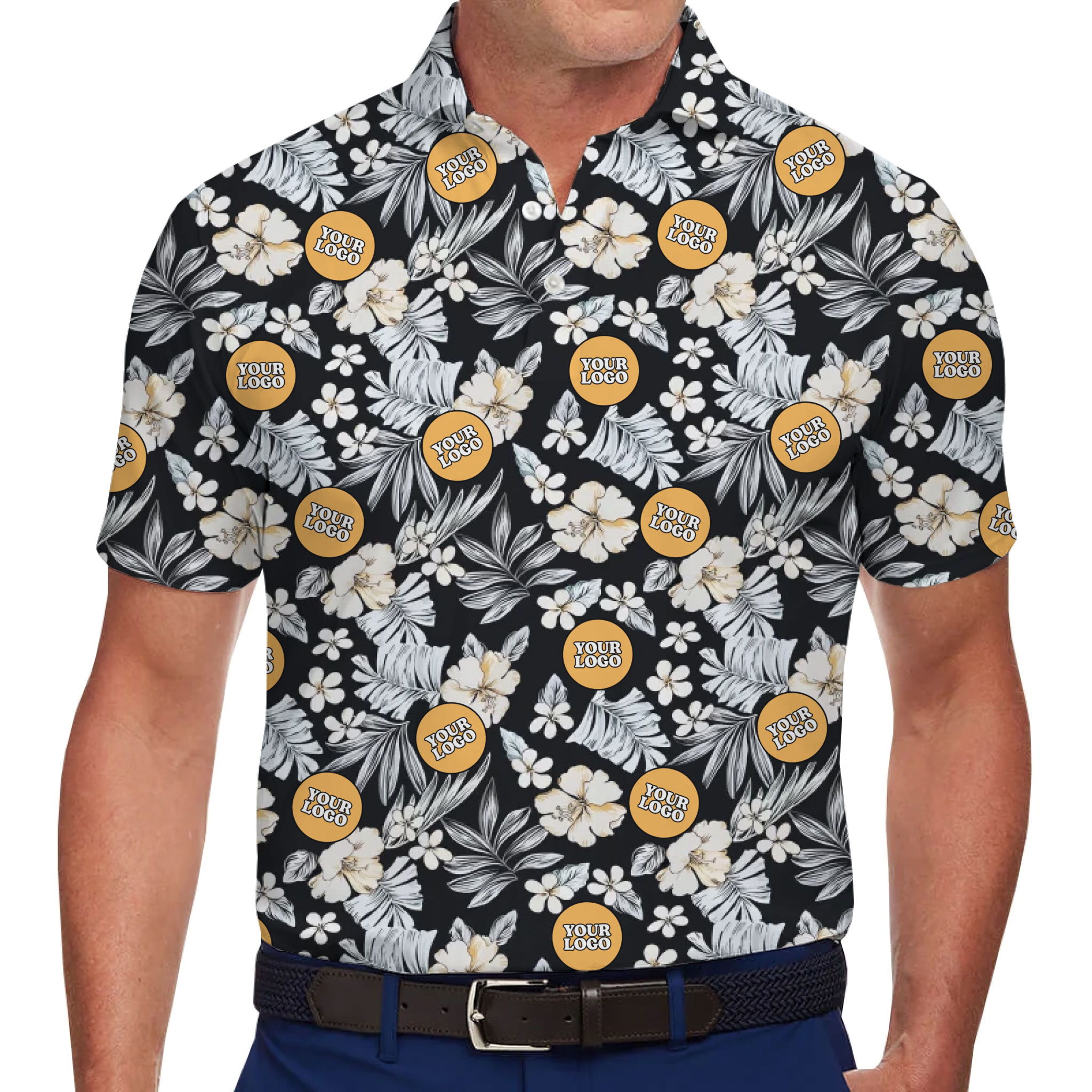 Custom Logo Midnight Bloom Hawaiian Polo Shirt - variant image 1