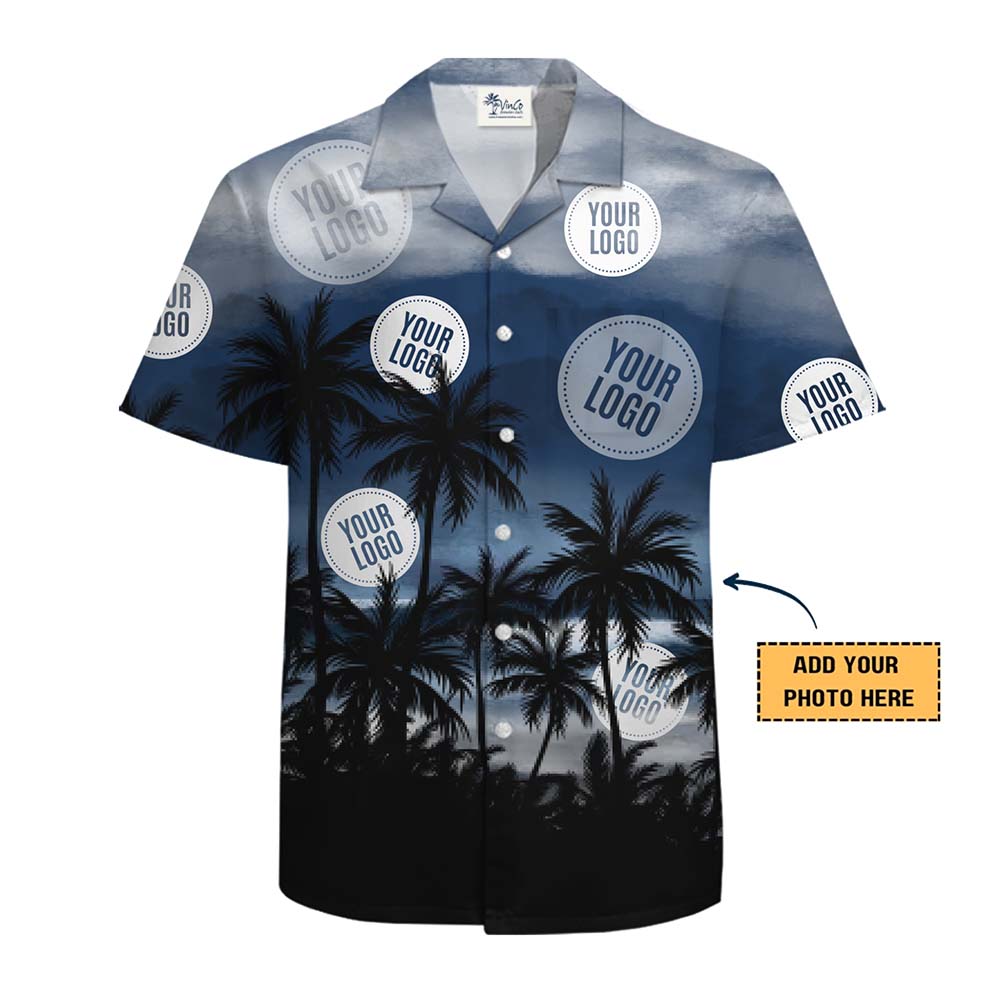 Stylish Blue Coconut Tree Printed Shirt With Custom Logo