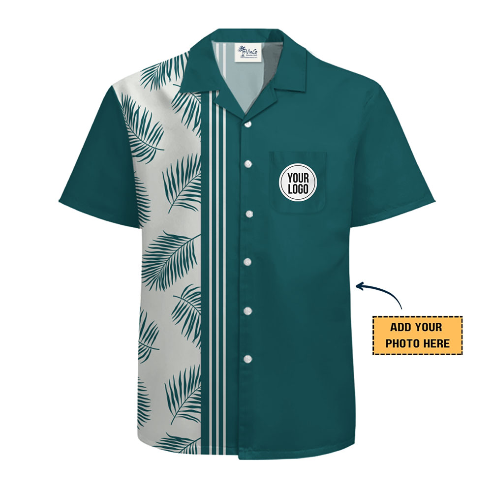 Custom Side Band Tropical Leaf Hawaiian Shirt With Logo