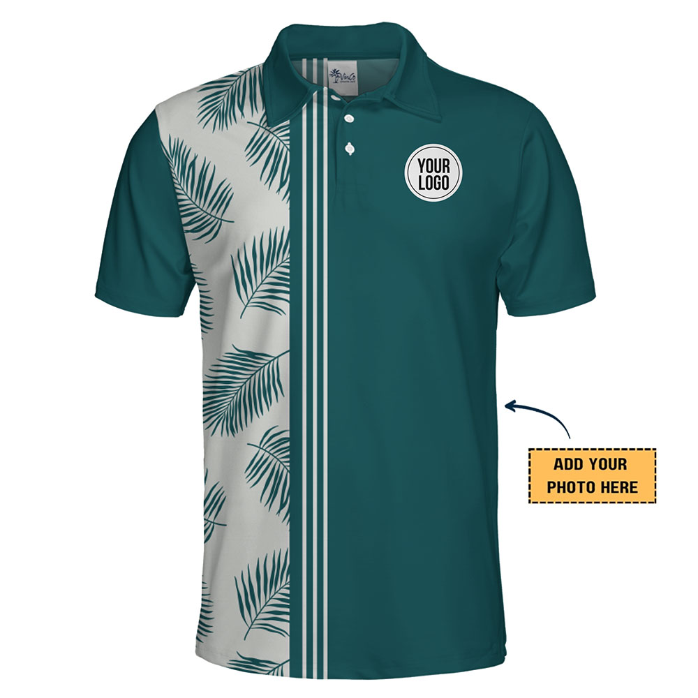 Custom Tropical Leaf Side Band Polo Shirt With Logo