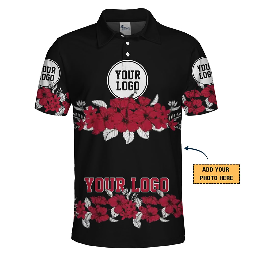 Customize Unique Hibiscus Pattern Polo Shirt With Logo