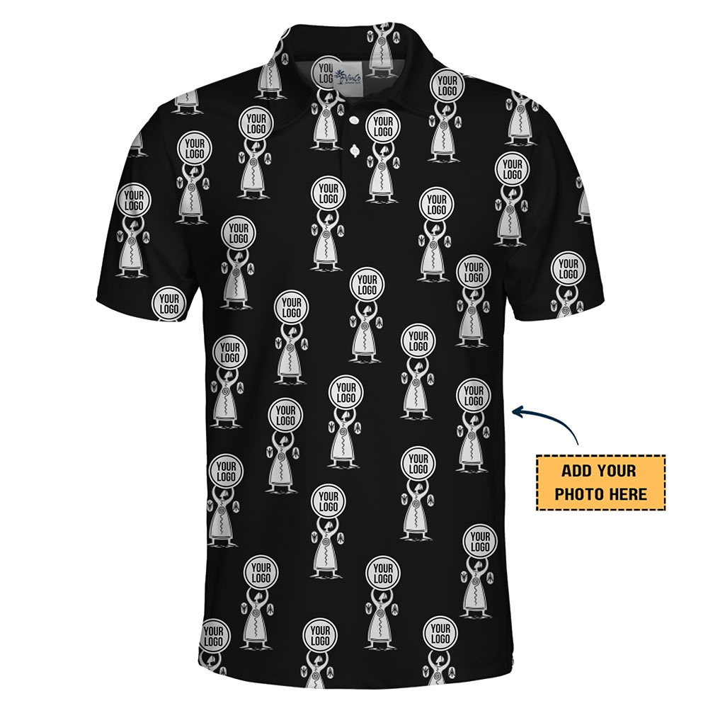 Personalized Polo Shirt with Modern Black and White Pattern